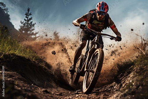 Mountain biking adventure in rugged terrain. Conquer challenging trails with a mountain bike amidst breathtaking mountain landscapes. 'generative AI' 