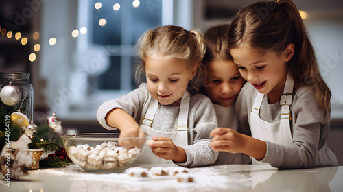 Children playing with christmas cookies.