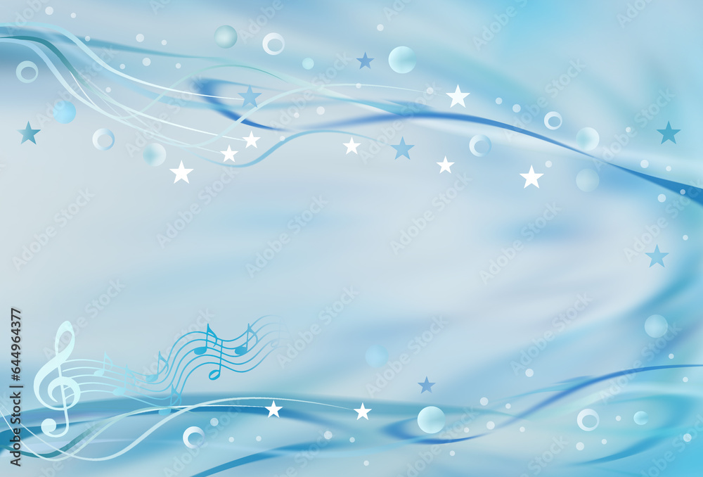 Abstract music background in blue-white pastel colors. Background with treble clef , notes and stars . Free copy space Abstract music background in blue-white pastel colors. Background with treble clef , notes and stars . Free copy space