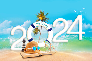 travel destination in 2024, New Year celebration on the beach fun and extreme wave water.