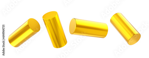 3d metal flying cylinder podiums, pipe stand golden platform. Tube pedestal for award or exhibition