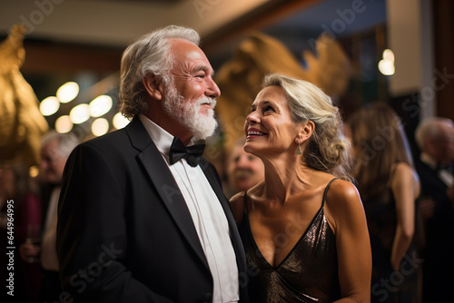 Man and woman at an upscale charity gala engage