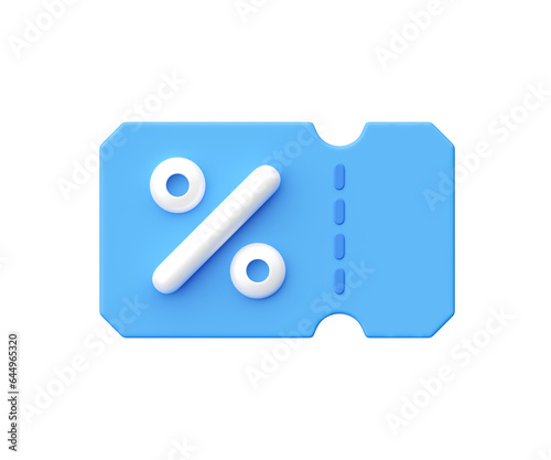 Discount coupon 3d render icon - sale promo label, price tag with percent