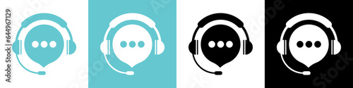 Customer support or hotline sign. The headphones and message sign. Contact us for more details. Our contacts sign. Operator. Vector
