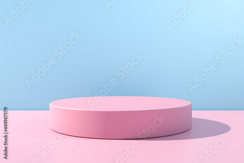 Pink product podium on blue background