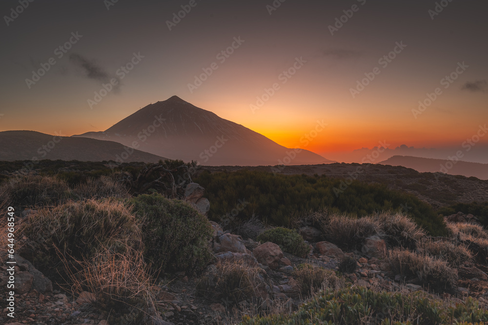 Teide volcano silhouette at the sunset