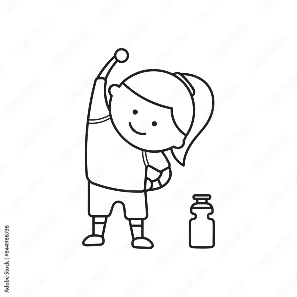 Fototapeta premium Hand drawn Kids drawing Cartoon Vector illustration cute girl exercise icon Isolated on White Background