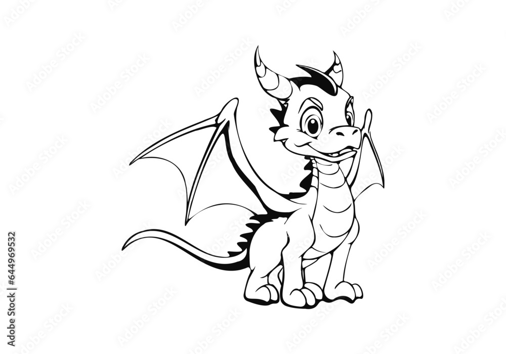 Obraz premium Vector image of a cute dragon. Vector illustration for coloring book.