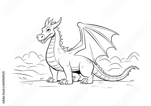 Funny cartoon dragon. Vector illustration. Coloring book for children.