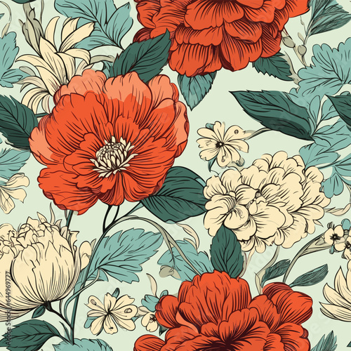 Seamless Colorful Vintage Flowers Pattern.  Seamless pattern of Vintage Flowers in colorful style. Add color to your digital project with our pattern 