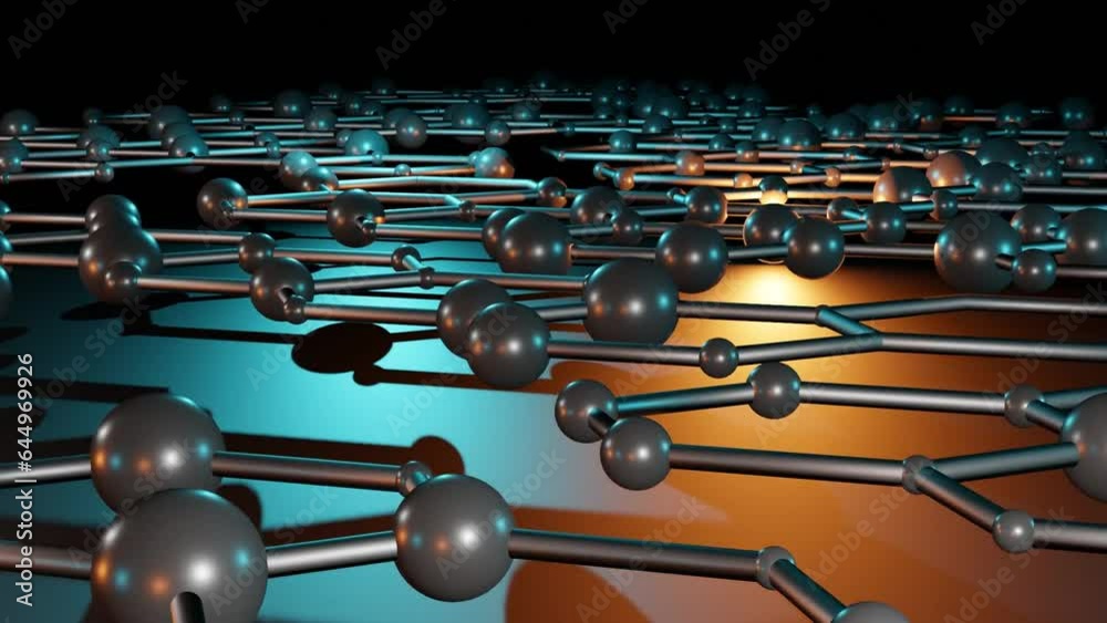 Animation slow moving of molecules or network from glass and crystal. Animation of seamless loop.
