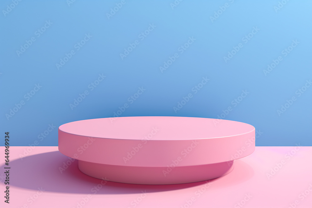 Pink product podium on blue background Pink product podium on blue background