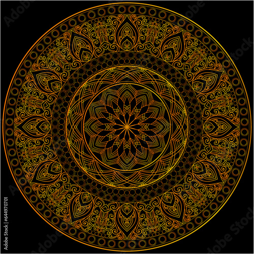 Mehndi Henna Drawing Circular Mandala pattern for tattoo  decoration premium product poster or painting. Decorative ornament in ethnic oriental style. Outline doodle hand draw illustration.