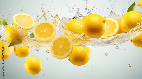 Photo of lemons falling into water created with Generative AI technology