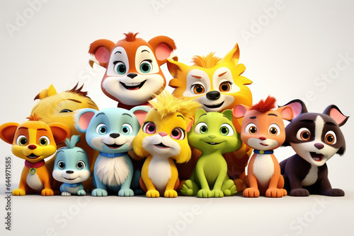 Set of characters of small cartoon animals isolated on white background