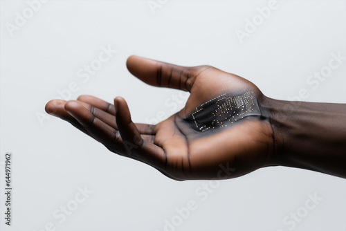 Generative ai subcutaneous microchip on human wrist. photo