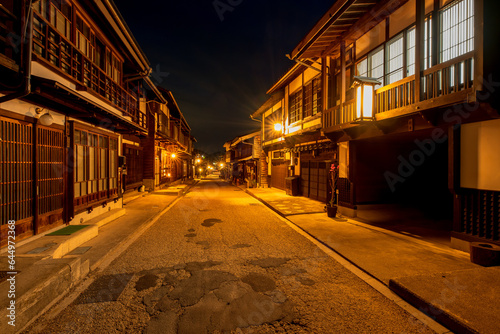 長野県 中山道 奈良井宿の町並み 夕景 夜景