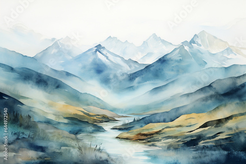 abstract illustration of a mountain landscape in watercolor style