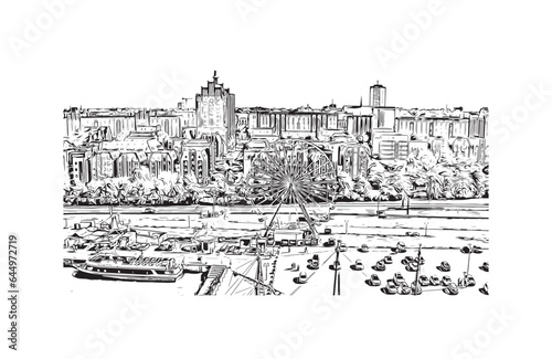 Building view with landmark of Rostock is the city in Germany. Hand drawn sketch illustration in vector.