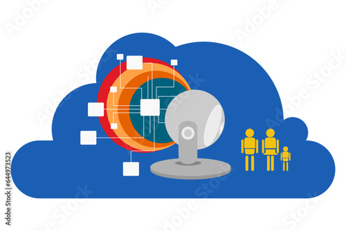 Illustration of Cloud technology and Home Camera Monitoring.