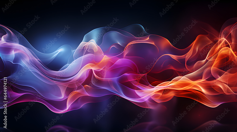Abstract colorful smoke background. Colorful digital lines and waves on black background. Digital concept, technology and future. Generative ai