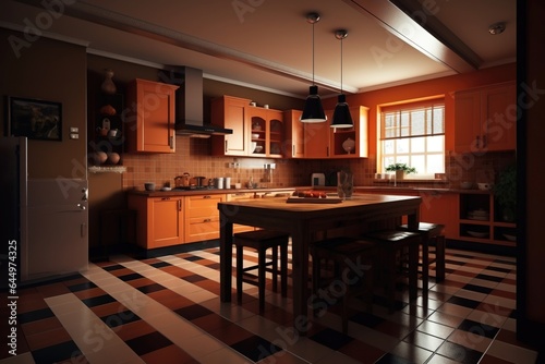 3D illustration of classic interior of kitchen