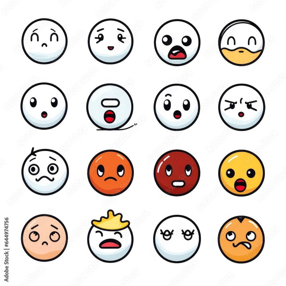 Set of cartoon faces expressions, face emojis, stickers, emoticons, cartoon funny mascot characters face set Set of cartoon faces expressions, face emojis, stickers, emoticons, cartoon funny mascot characters face set