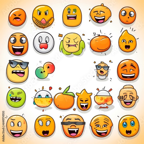 Set of cartoon faces expressions, face emojis, stickers, emoticons, cartoon funny mascot characters face set © AITTHIPHONG