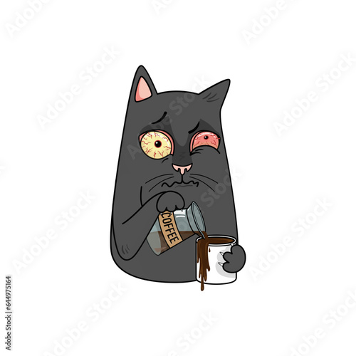 Black Cat Drinks Coffee