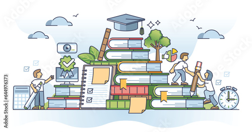 Continuous learning and skill upgradation with academic study outline concept. Upgrade your knowledge lifelong with book reading or courses vector illustration. Cognition process for self development photo