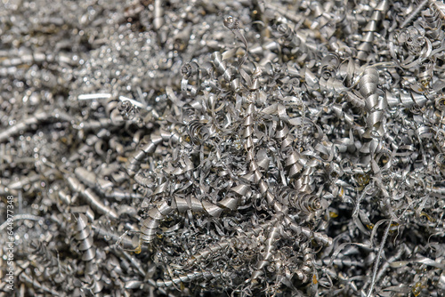 Close-up scene of  the metal materials scrap from turning process.