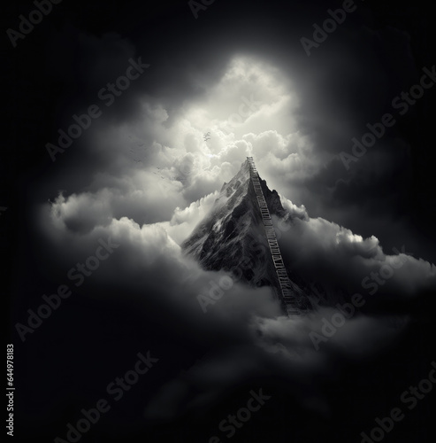 Conceptual image of a ladder leading to the top of a mountain