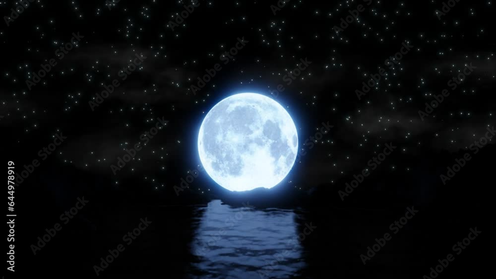 concept of blue full moon moonrise moonset on landscape dark night background. 3d blue full moon moonrise moonset on landscape dark night lune luna. blue full moon moonrise moonset lune luna