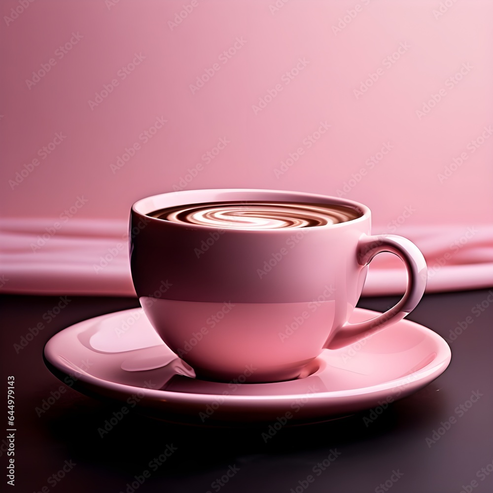 Pink color cup of Cappuccino cup with pink background Pink color cup of Cappuccino cup with pink background