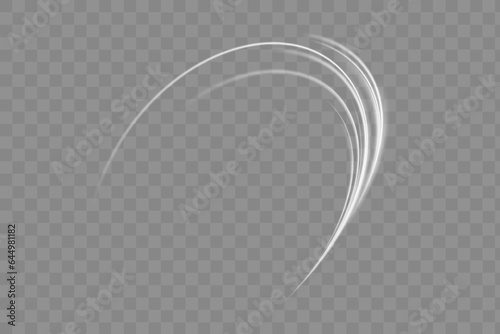 Dynamic white spiral, vortex or blizzard. Sparkling light effect on transparent background.