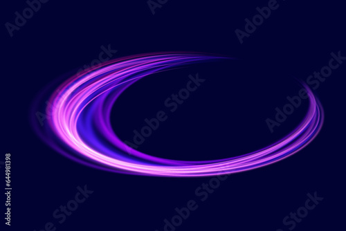 Abstract fire flare trace lens flares acceleration speed motion on night road. Shine dynamic scene. Neon flare. Colorful rays.