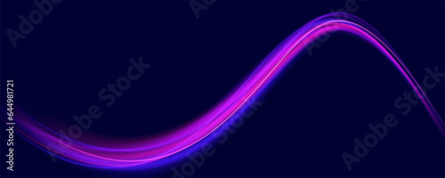 Modern abstract high-speed light motion effect on black background. Speed light streaks vector background with blurred fast moving light effect, blue purple colors on black.