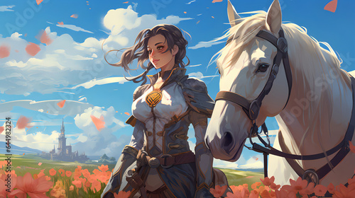  anime warrior girl  legends  riding a horse 7 ai generative