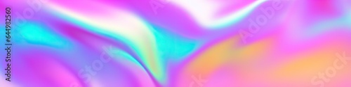 Holographic gradient neon Wide banner  Fashionable pastel rainbow unicorn background. Hologram colors liquid background. Translucent gradient neon holographic backdrop shimmer print.