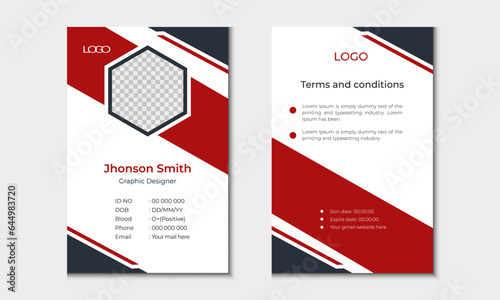 modern and creative, simple vector office id card design with two or three colors variation.| office staff identity card template design.