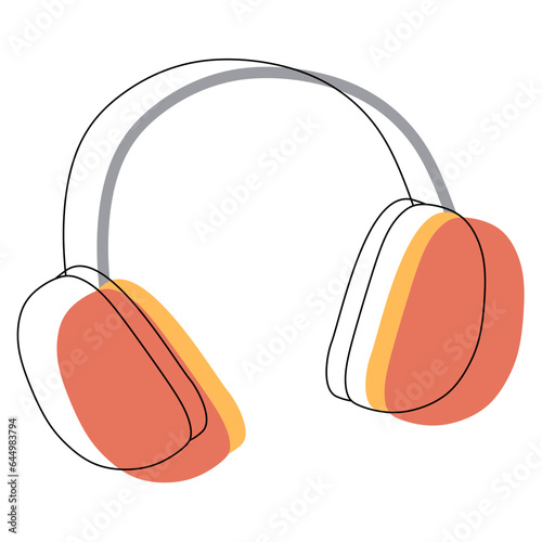 Warm Wool Winter or Autumn earmuffs. Vector illustration isolated on white. Flat and Linear Musical and Protective Accessory for head, object for holiday decoration. Design Orange and Yellow headdress