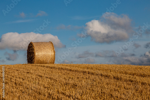 A bale of straw after harvesting, in rural Sussex