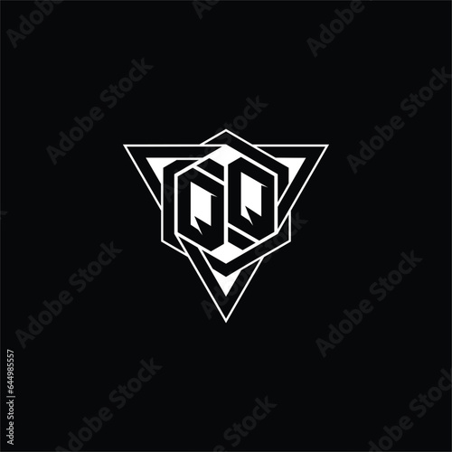 QQ Letter Logo monogram hexagon shape with triangle geometric outline sharp modern design