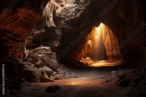 Interior of a dark cavern. Generative AI