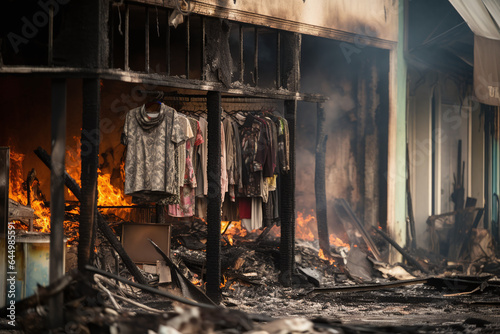 Gros plan sur une boutique de vêtements en feu » IA générative