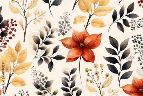 Floral pattern with autumn watercolor theme. Generative AI
