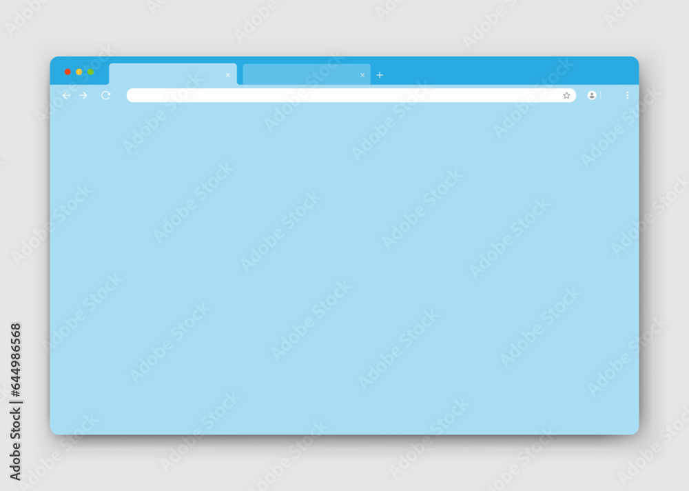 Browser window. Realistic blue empty browser window with toolbar, search bar and shadow on a gray background. Vector illustration. Browser window. Realistic blue empty browser window with toolbar, search bar and shadow on a gray background. Vector illustration.