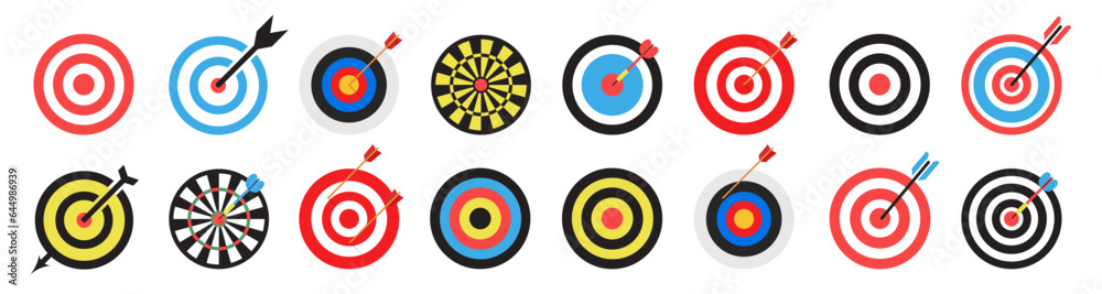 Target arrow icon collection. Set of targeting icon. Target success icons. Archery target with arrow Target arrow icon collection. Set of targeting icon. Target success icons. Archery target with arrow