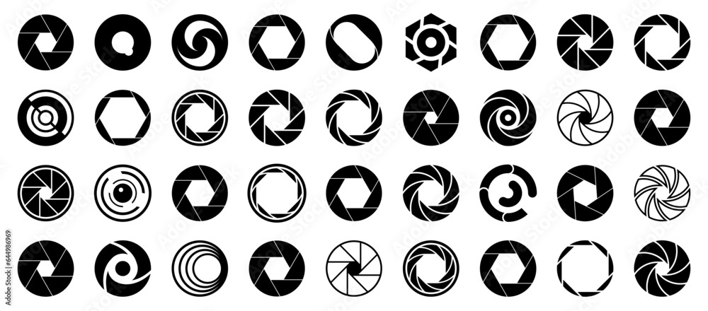 Camera lens icon collection. Set of camera lens icons. Video and photo camera lens icons. Camera lens logo. Camera shutter icons