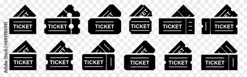 Ticket coupon icon collection. Set of black coupon ticket icons for concert, cinema, festival, event. Black event tickets icons. Ticket icons template collection